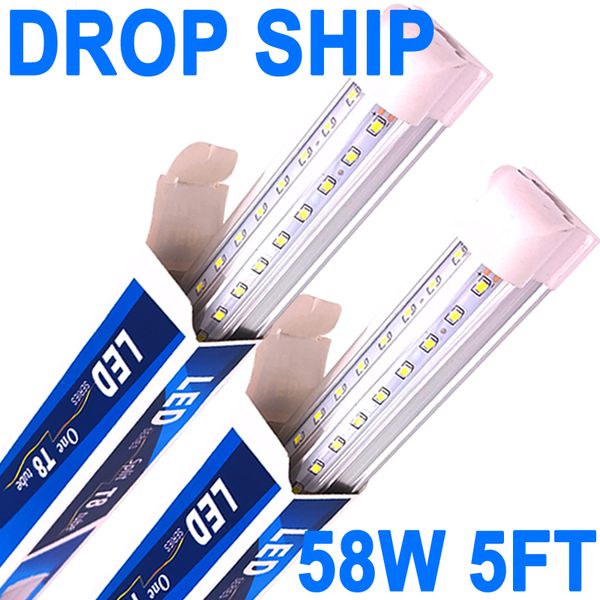 5 Ayak Led Dükkan Işıkları T8 Entegre Tüp Işık Fikstür 58W 60inch 5800 LM Dolap ışığı altında LED, Yardımcı 8ft Dükkan Işık Tavan Kablosu Elektrikli Garaj Crestech