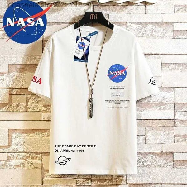 Homens camisetas NASA Casual Simples Moda Manga Curta Verão Mens Versátil Tendência Slim Redondo Pescoço T-shirt T240227