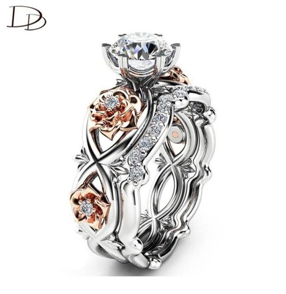 Anéis de casamento DODO Kpop Vintage Rose Gold Flowers para mulheres grandes 7mm zircônia cúbica anillos moda conjunto anel jóias inteiro ra091386360