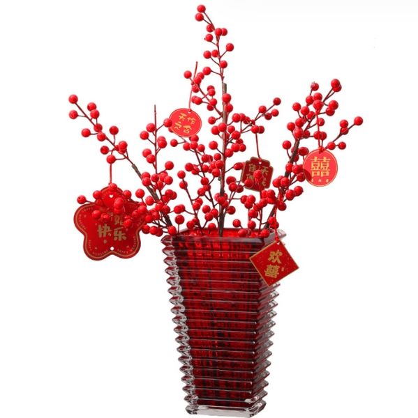 Vaso de flor de vidro cristal vermelho vaso decoração para casa escultura artesanato sala de estar mesa de jantar