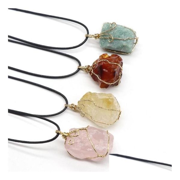 Anhänger Halsketten 9 Farben Pretty Nature Stone Anhänger Halskette Amethyst Rose Quarz weißer Kristall Zitronenfluoritzzier für Tropfen del dhgjd