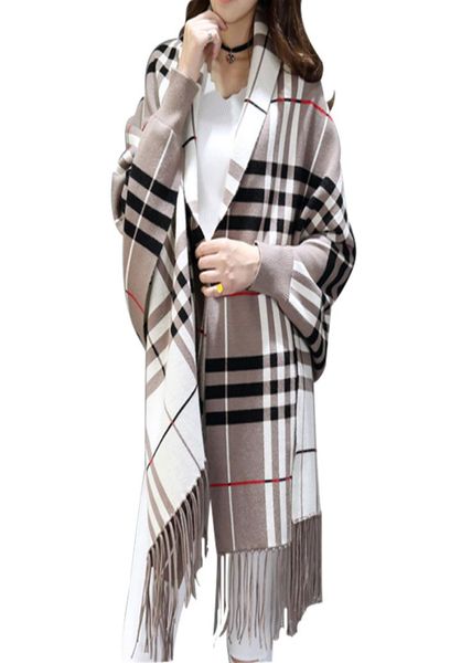 Xi Yan fonte fabricantes lenços xadrez de caxemira dupla face longa seção de xale de caxemira grosso com mangas casaco de capa agora4211916