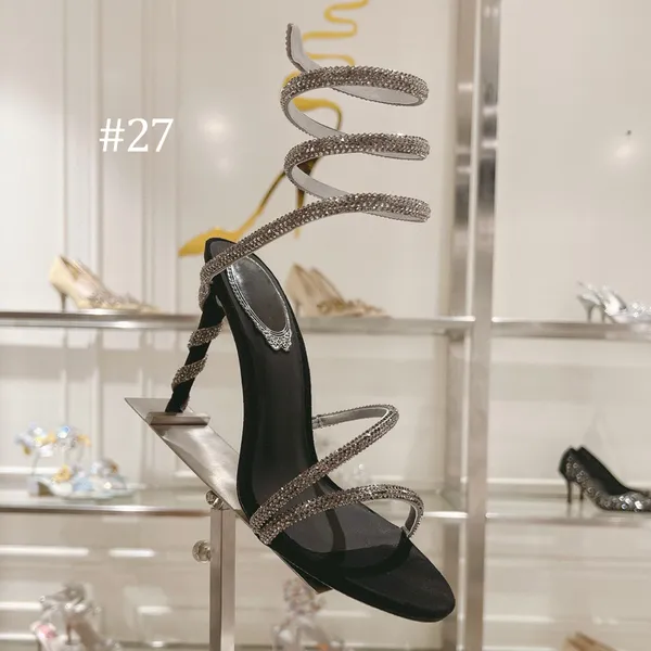 Kristal Sandallar Kadın Moda Yılan Twining Zarif Stiletto Yüksek Topuk Ayak Bileği Sargısı Lüks Tasarımcı Siyah Elbise Ayakkabı Gümüş Taban Topuklu Ayakkabı Partisi Düğün