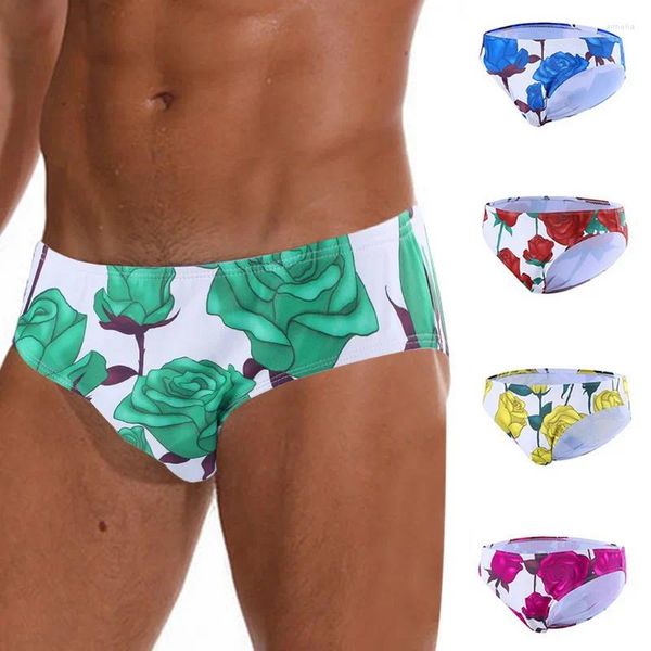 Underpants roupa interior homens swimwear bikini masculino floral impressão mens briefs maiô baixo aumento rápido seco praia flor surf shorts