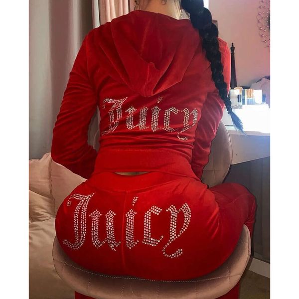 2024 Designer Coutoure Tracksuit Meninas Set Suculento Hoodie Colheita Manga Longa Strass Cristal Lantejoulas Algodão Mulheres Yoga Tracksuits 555ggg