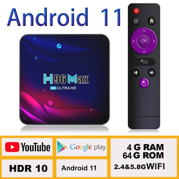 Alıcılar Lemfo H96 Akıllı TV Kutusu Android 11 4G 32GB 64GB WiFi 2.4G I 5.8G 4K HD YouTube USB 3.0 Google Play Odbiornik Bluetooth Odtwarzacz