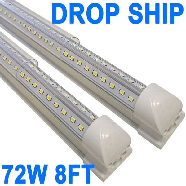 Luzes LED de loja de 8 pés, luz de tubo LED integrada em forma de V de 8 pés, 72 W 7200lm, lâmpada de montagem em superfície conectável com tampa transparente, substituição de luz fluorescente T8 T10 T12 crestech