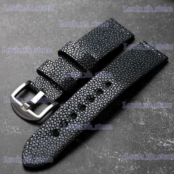 Uhrenarmbänder Handgefertigtes Perlfisch-Lederarmband 20 22 24 mm schwarzes Vintage-Herrenarmband verschleißfestes hochwertiges Lederarmband T240227