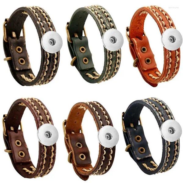 Charme pulseiras 5 peças/lote moda metal couro 20mm 18mm botão snap pulseira diy jóias k5329