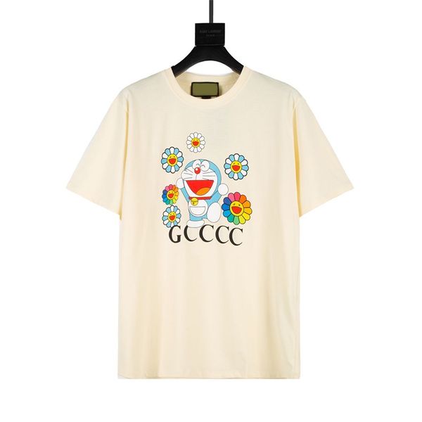 2024 Doraemon Çiçek Baskı Kısa Kollu Tasarımcı Ggity Moda T-Shirt İlkbahar Yaz Erkek ve Kadın Trendi Saf Pamuk T-Shirt
