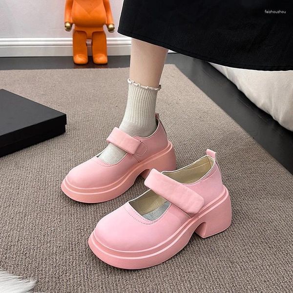 Scarpe eleganti Muffin Quadrato con suola spessa con crescente luce dell'aria straniera Comodo abbigliamento da pendolare traspirante antiscivolo per le donne