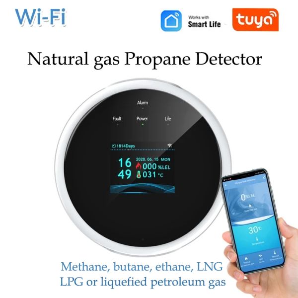 Rilevatore Tuya Smart life Rilevatore di perdite di gas naturale Rilevatore di gas combustibile Wifi con metano propano Sensore di temperatura GPL Monitor APP