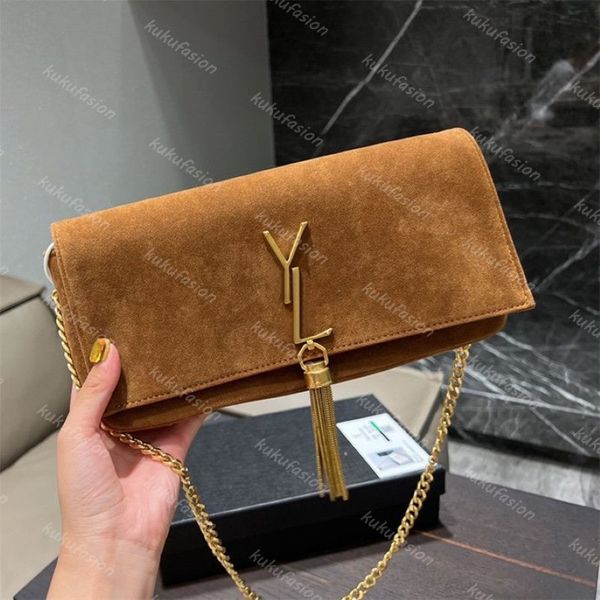 Bolsas de camurça designer hobo mulheres inverno sacos de ombro geada bolsas de couro carta borla crossbody saco preto e marrom clutch265s