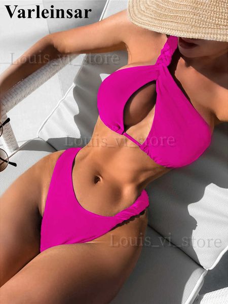 Mulheres Swimwear Sexy Cut Out Um Ombro Biquíni Brasileiro Mulheres Swimwear Feminino Maiô Duas Peças Bikini Set Bather Bathing Suit Swim V4515 T240227