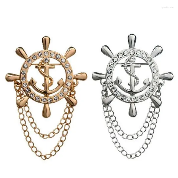 Broches vintage marinho broche masculino lapela pino navio leme âncora crachá corrente de metal feminino colar de casamento acessórios presentes borther