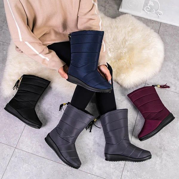 Stiefel 2024 Winter Klassische Große Damen Schnee Hang Ferse Vielseitige Quaste Wasserdichte Rutschfeste Plüsch Warme Baumwollschuhe Frauen