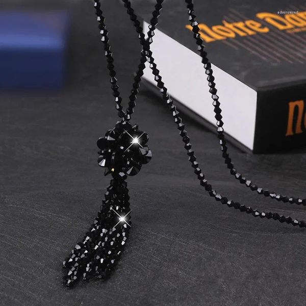 Colares Pingente Coreano Long Tassel Cristal Beads Colar para Mulheres Camisola Cadeia Frisada Link Simples Preto Vermelho Moda Jóias