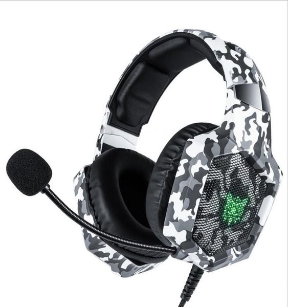 Onikuma k8 ps4 fone de ouvido camuflagem casque com fio pc gamer fones de ouvido estéreo para jogos com microfone luzes led para xbox onelaptop4087362