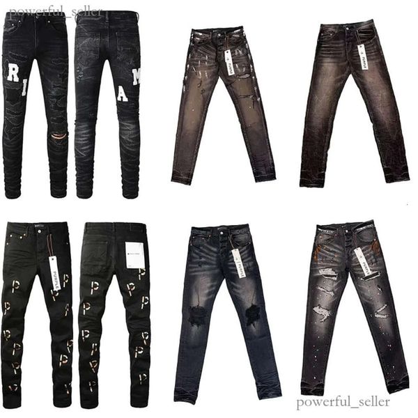 Jeans viola Jeans Amirs Designer Puple Jeans Jeans skinny da uomo Designer di lusso Pantaloni in denim Motociclista strappato in difficoltà Nero Blu Jean Slim Fit Moto 971