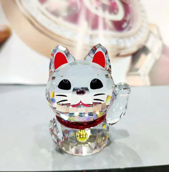 Ювелирные изделия Кристалл Lucky Cat Статуэтки Орнамент Fortune Cat Пресс-папье Коллекция Ремесло Любимый рождественский подарок Украшение дома