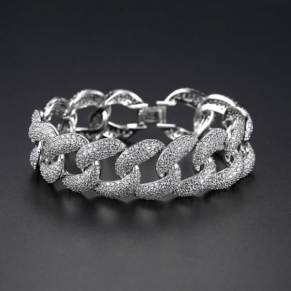 18mm Silber Rose GLOD Kubanische Miami -Kettenarmbänder für Frauen Männer CZ Zirkon Pave Bling Out Link Hip Hop Rapper Schmuck213n