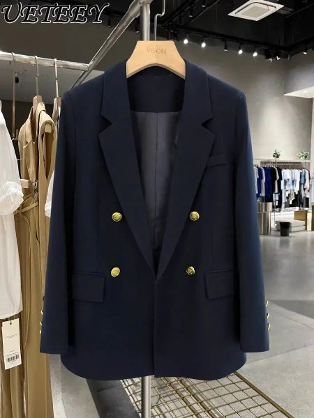 Blazers senhoras outono 2023 novo azul marinho highend casual manga longa terno casaco feminino simples comute allmatch terno formal blazer