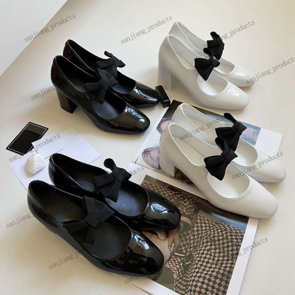 2024 pompe mary jane scarpe per le donne ballerine vera pelle bowknot c cinturino con fibbia mary janes ballerina tacco grosso blocco comodi mocassini delle donne del progettista pattino di vestito