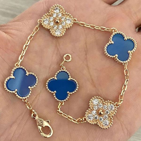 Mücevher tasarımcısı zinciri minibüs dört yaprak yonca bilezik cleef minibüsler bilezikler Jewlery gül altın kadın lüks gümüş dört yaprak cazibe bileziği kutu