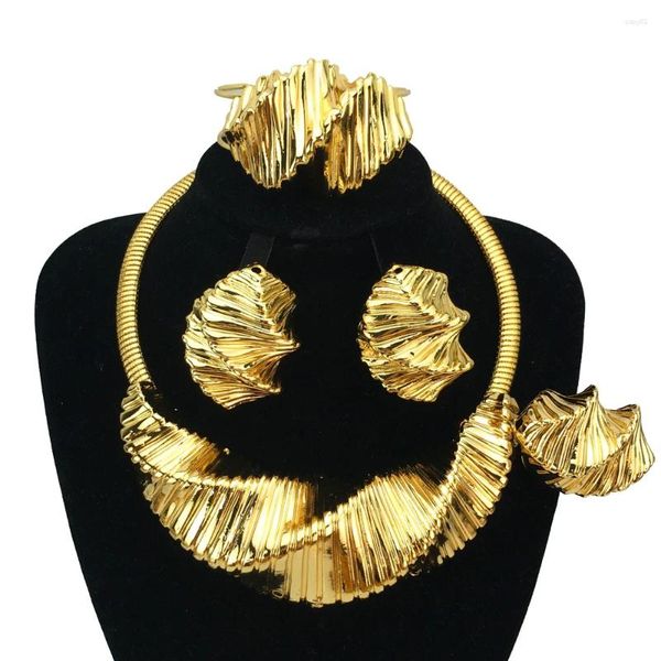 Halskette-Ohrringe-Set mit italienischem vergoldetem Schmuck für Damen, Hochzeit, Party, Bankett, großer Anhänger, leicht, kräftig, FHK16632