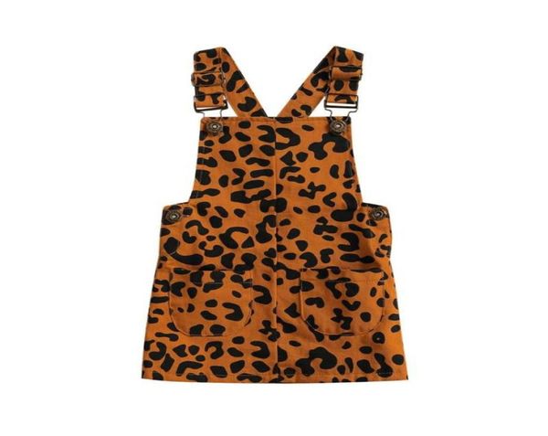 Macacões crianças bebê menina macacão macacão vestido crianças039s leopardo impressão alça de ombro ajustável com bolsos para 16y5765256