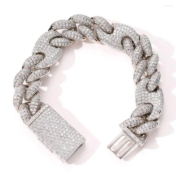 Braccialetti a maglie 20mm Bling Iced Out Chicco di caffè solido 3: 1 Curb cubano Miami Catena CZ Pietra per uomo Gioielli rapper hip-hop