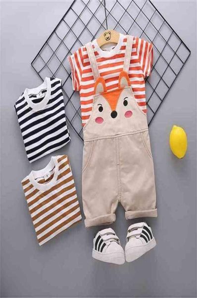 Bebê verão animal macacão crianças outing roupas da criança menino meninas treliça camisa de algodão bib calças 2pcssets infantis crianças conjuntos 218840798