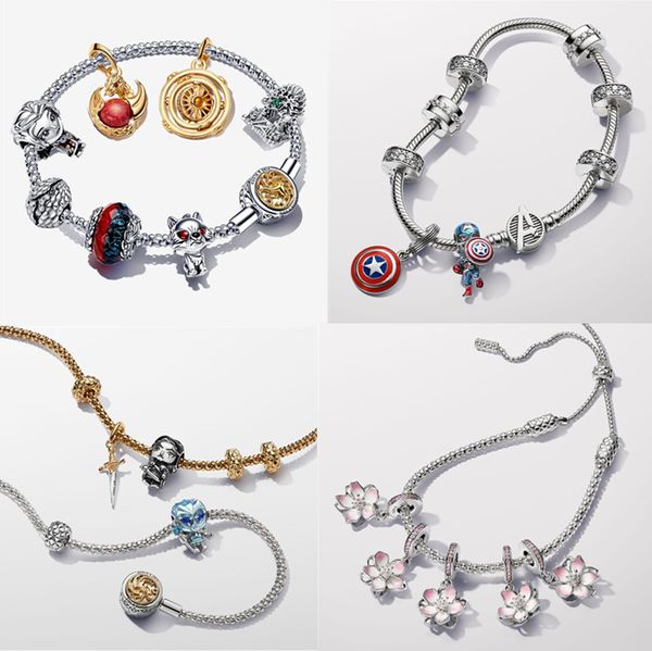 NEUE Designer-Armbänder zum Selbermachen, passend für Pandoras „Games of Thrones“, Gold-Anhänger-Armband-Set, Perlen-Station-Schmuckohrringe, schwarzes funkelndes Tennis-Armband für Frauen