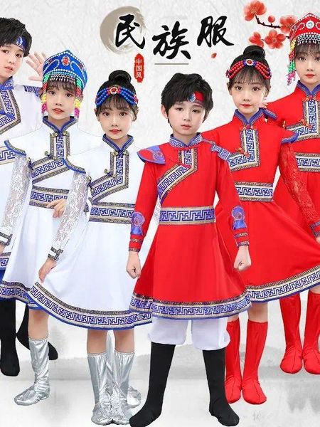 Palco desgaste étnico minoria desempenho roupas para meninos e meninas mongol dança traje tibetano