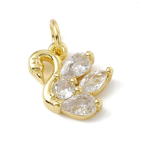 Colares Pingente Pandahall 10 pcs Cisne Latão Micro Pave CZ Cubic Zirconia Pingentes Encantos Com Anel De Salto Para Colar Pulseira Jóias