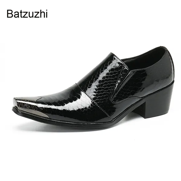Sapatos masculinos de salto alto de 6,5 cm, deslizamento em tipo italiano, sapatos sociais bonitos de couro, moda preta, negócios, festa, sapatos de casamento