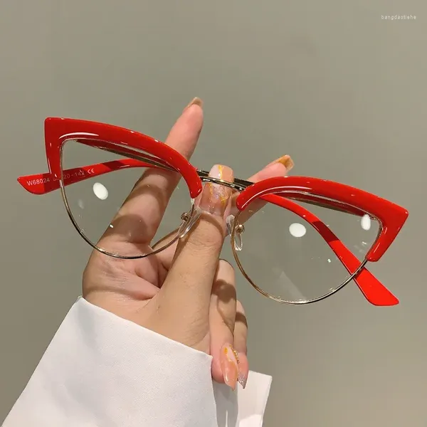 Montature per occhiali da sole Occhiali da vista Cat Eye vintage Montatura per occhiali da donna con bordo semi-metallico alla moda Occhiali da vista senza prescrizione dal design alla moda