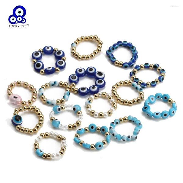 Cluster Anelli Lucky Eye Turco Evil Bead Anello Regolabile Imitazione Perla Perline Di Cristallo Dito Per Le Donne Ragazze Uomini Gioielli BE1096