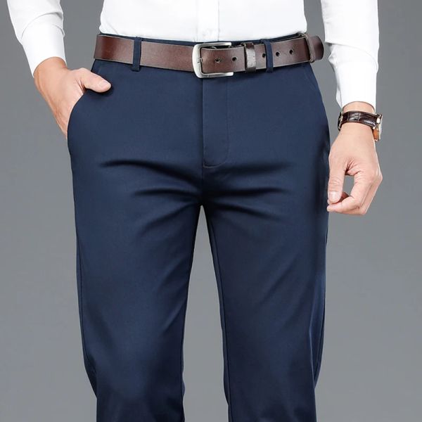 Pantaloni casual in fibra di bambù da uomo nuovi della primavera 2023 stile classico pantaloni da lavoro in cotone elasticizzato kaki marca maschile