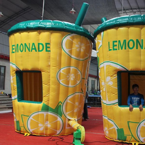 Großhandel 4x4x3,5m H (13,2x13,2x11,5ft) Fabrikpreis Oxford-Gewebe aufblasbare Limonade Konzessionsstand Stand Außenverkauf stehend Juice Cup Karneval Partyzelt