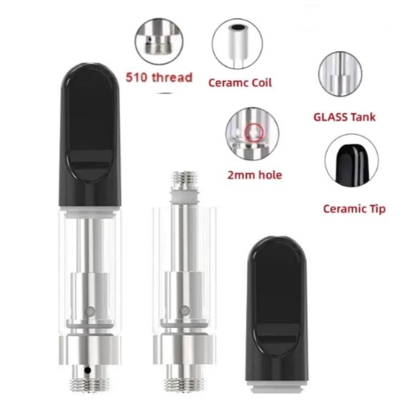 Japão Vape A13 Cartuchos de vape 0,5 ml 1,0 ml Bulbo Pyrex Cartucho de vidro gordo PAPE VAPE VAPE Atomizador de cartuchos brancos Bobina de cerâmica de rosca 510 com ponta de cerâmica para óleo grosso