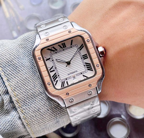 Модные часы, все бренды, мужские квадратные кварцевые часы со стальным металлическим ремешком CA 119