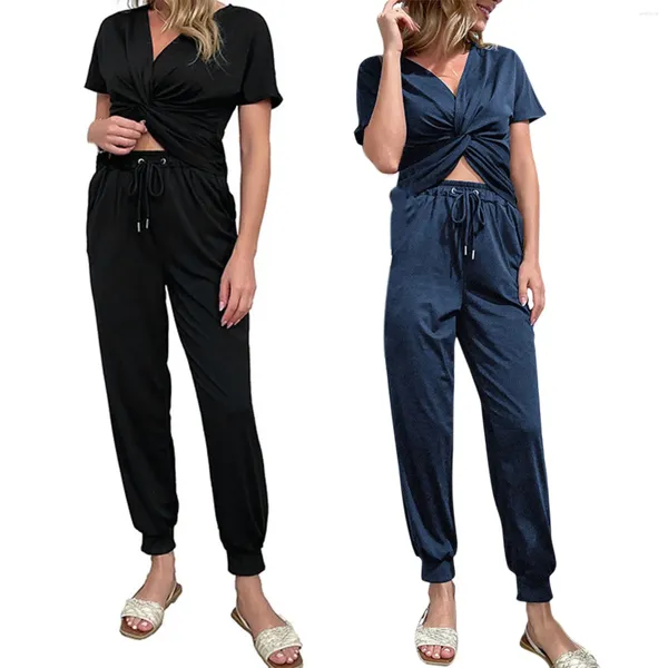 Abbigliamento da palestra Pantaloni a maniche corte da donna Tinta unita Abito casual Tute per donna Set di pantaloni scozzesi da sera