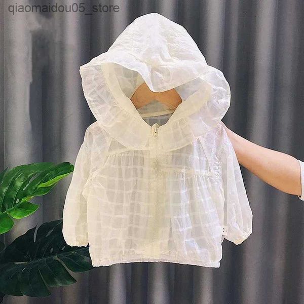 Rash Guard Camisas Verão Leve Protetor Solar roupas bege bebê jaqueta respirável com capuz jaqueta infantil 1-7 anos de idade jaqueta infantil Q240227
