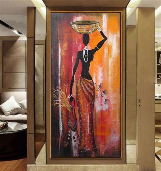 100 figura pintada à mão pintura a óleo mulher africana arte em tela clássica grande vertical áfrica menina parede decorativa picture195S3443665