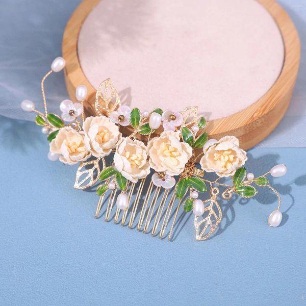 Haarspangen Perle gelbe Blume Haarnadel Kamm klassische Stick für Frauen Quaste Tiaras chinesische Hanfu Zubehör Retro Kopfbedeckung
