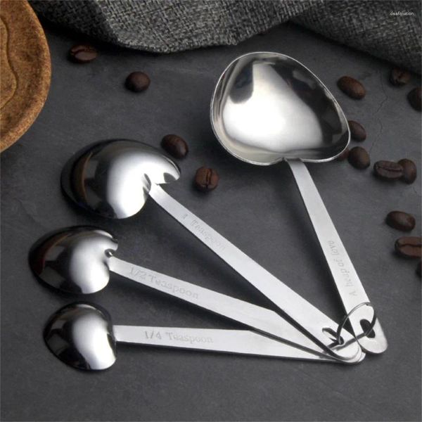 Löffel 4 teile/satz Liebe-förmigen Edelstahl Messlöffel Set Silber Multifunktions Küche Backen Gadget Tasse Kaffee Scoop