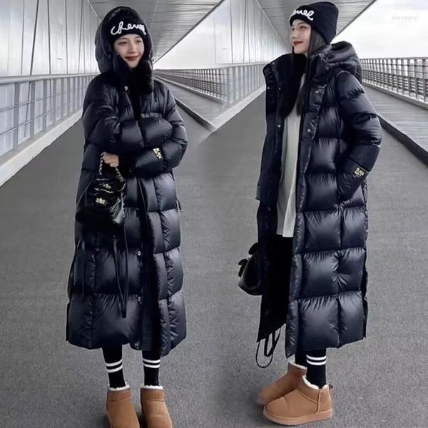 Casacos de trincheira femininos inverno à prova dwaterproof água com capuz jaqueta quente mulher preto longo parkas casaco básico feminino longouterwear 2024