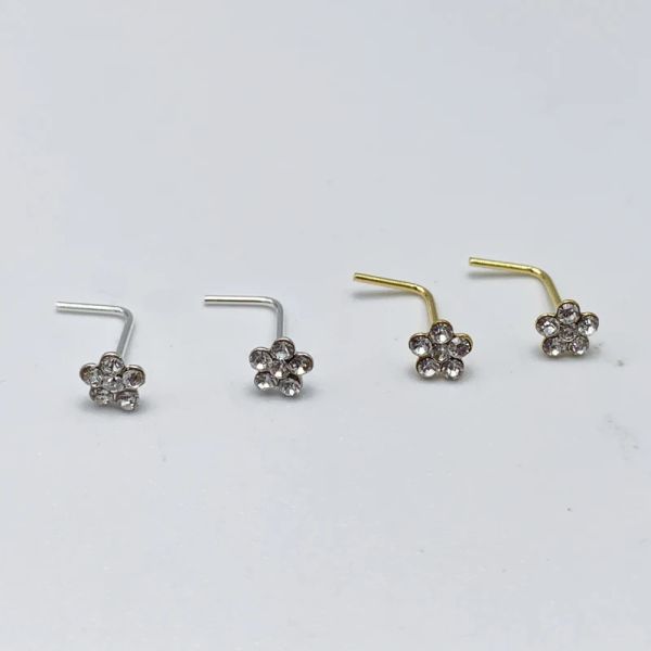 Schmuck 30 teile/los 925 Sterling Silber Nez Stud Blume Klar Kristall L Form Nase Studs Piercing Schmuck