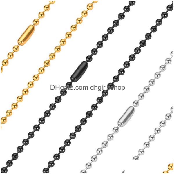 Correntes 2.4mm Beads Bola Correntes Colares Não Fade Aço Inoxidável Mulheres Moda Homens Hip Hop Jóias 24 Polegada Sier Preto 18K Banhado A Ouro Dhf3z